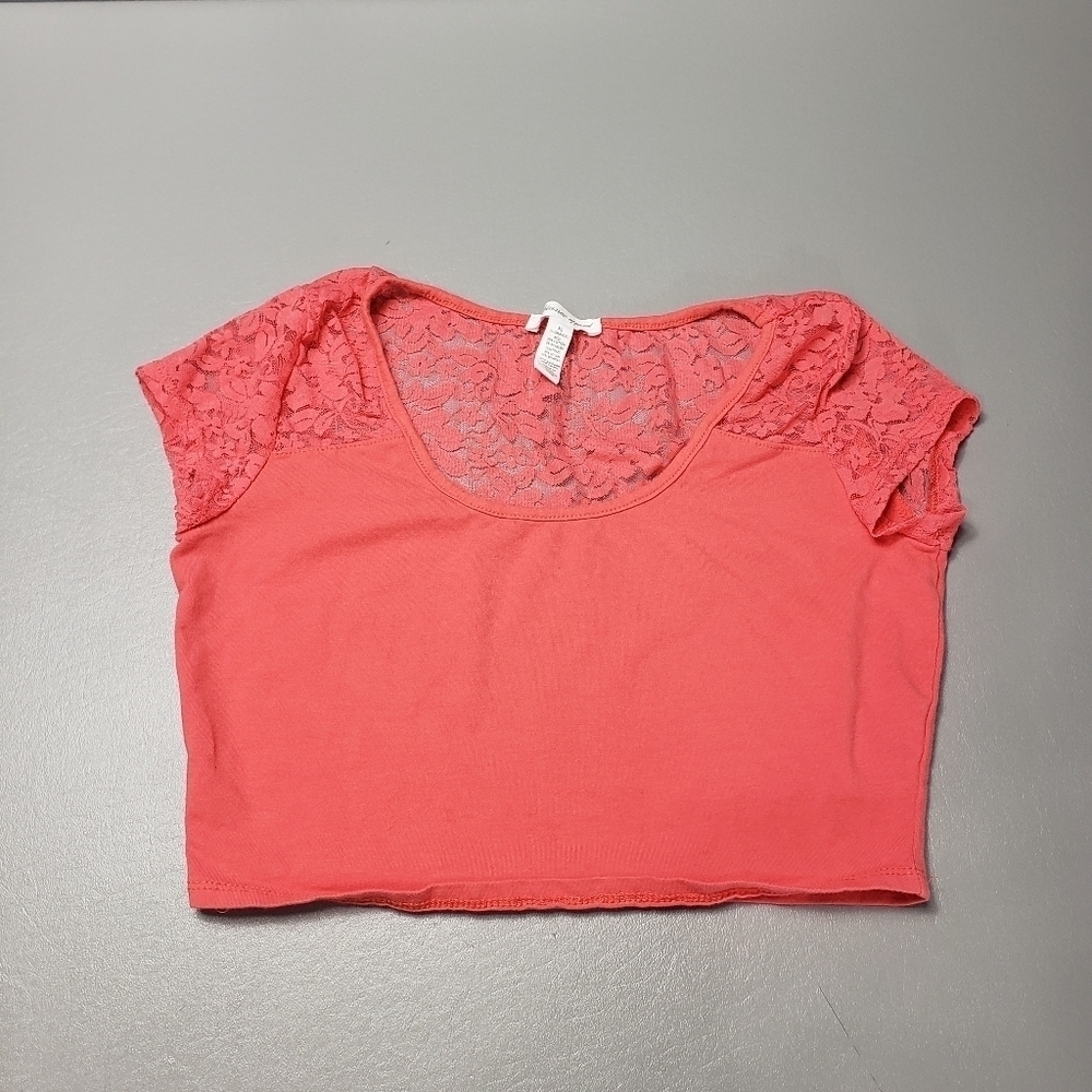 ambiance apparel lace pinkish crop top women's size XL